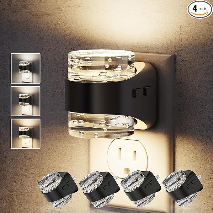 JandCase LED Night Light, Bubble Night Lights Plug into Wall, [4 Pack] Night Light 3000K/4000K/5000K & 3 Brightness Levels, Dimmable Nightlight with Dusk to Dawn Sensor for Bathroom Hallway Bedroom