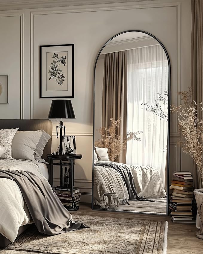 Suidia 68"x26" Arched Full Length Mirror with Stand, Full Body Mirror with Aluminum Frame, Freestanding/Leaning/Wall-Mounted, Floor Mirrors for Bedroom, Living Room, Entryway, Dressing Room, Black