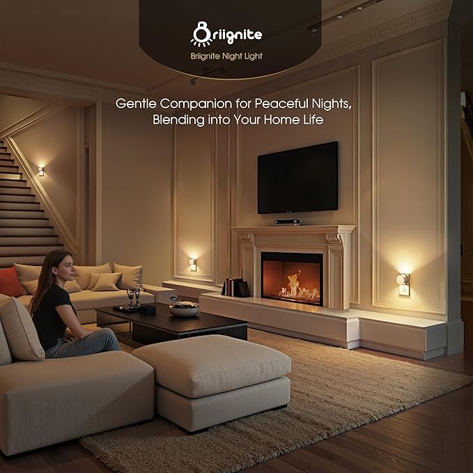 Briignite Night Lights Plug into Wall [2 Pack], White Night Light Dusk to Dawn Sensor Nightlight, Brightness Adjustable 3000K Soft White, Plug in Night Light for Bedroom, Hallway, Stairs, Kitchen