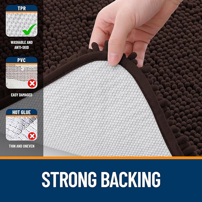 OLANLY Large Bathroom Rugs 44x32, Extra Soft Absorbent Chenille Bath Rugs, Rubber Backing Quick Dry, Machine Washable Bath Mats for Bathroom Floor, Tub and Shower, Home Decor Accessories, Brown