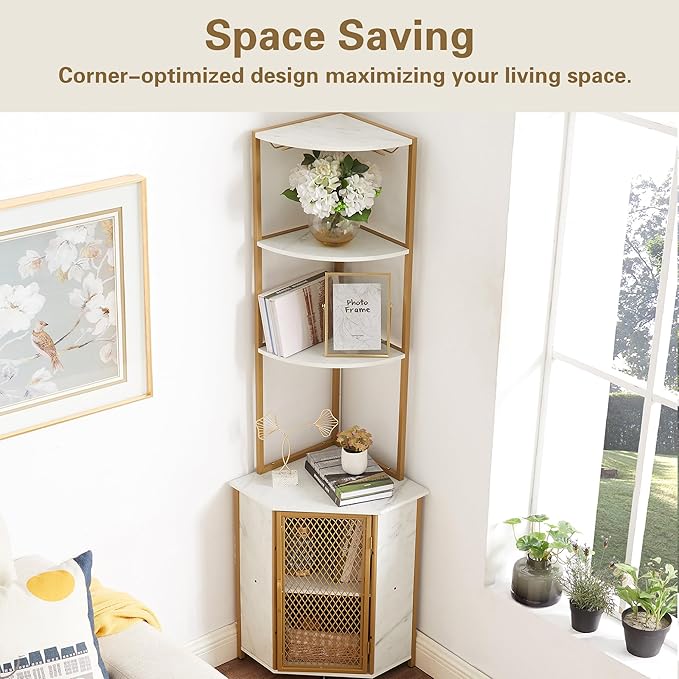 VECELO Corner Cabinet, Tall Storage Shelf, Bookshelf Display Shelves Rack for Living Room, Kitchen, Balcony, Small Space
