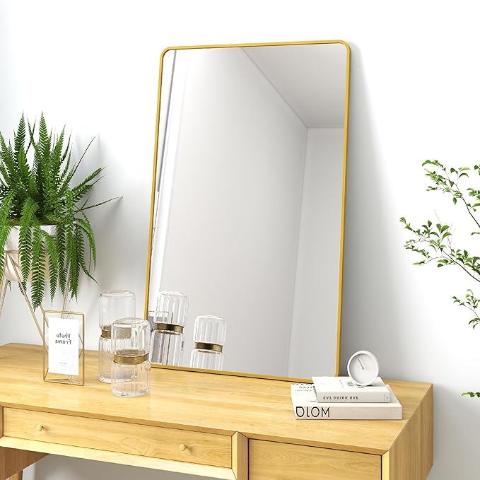 SCWF-GZ 20x30 Rectangle Mirror Full Length Wall Mounted Hanging or Against Wall Metal Frame Dressing Make-up Mirrors for Entryway Bedroom Bathroom Living Room 20 30 inch Gold