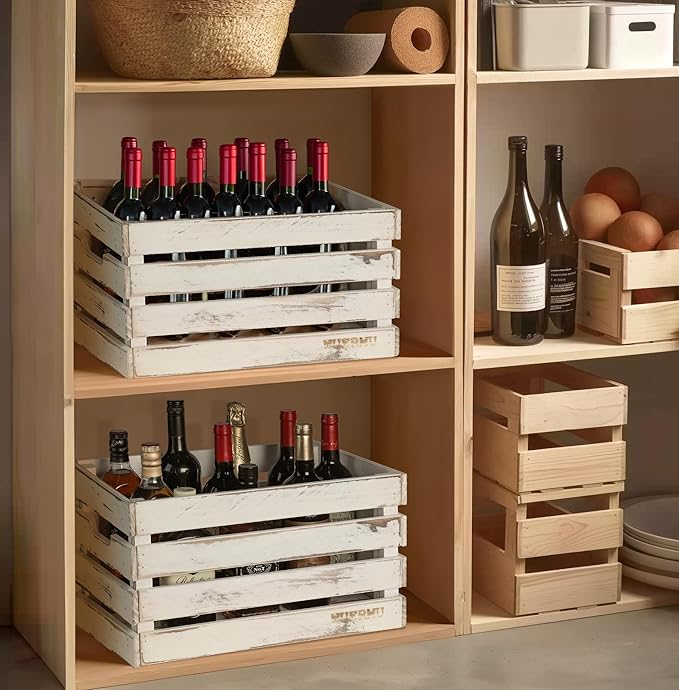 White Wooden Crates are Suitable for Storage, Milk Crates, Wine Crates, Festival Decorations, Camping, and Other Multi-Purpose. They are Sturdy and Durable, set of 2 Length of 17.7 inches.