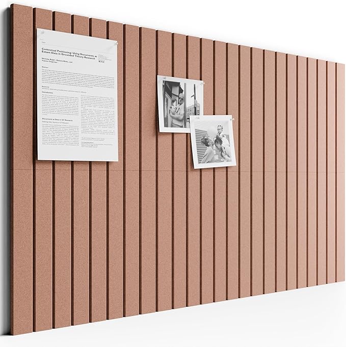Bumusty Large Cork Board Alternative-36 x 24" Felt Bulletin Board Tiles, with 30 Pushpins, 40 Adhesive Tabs, Fine-Stripe 6-Pack, Cork Boards for Office Push Pin Board Felt Board-Terracotta