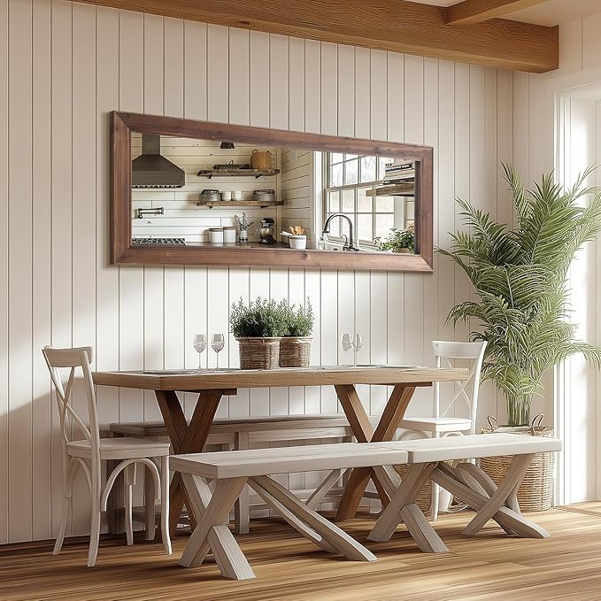 Rustic Farmhouse Full Length Mirror, 64"x21" Wood Frame Floor Mirror, Free Standing Mirror Leaning Wall for Bedroom Living Room Cloakroom, Rustic Brown