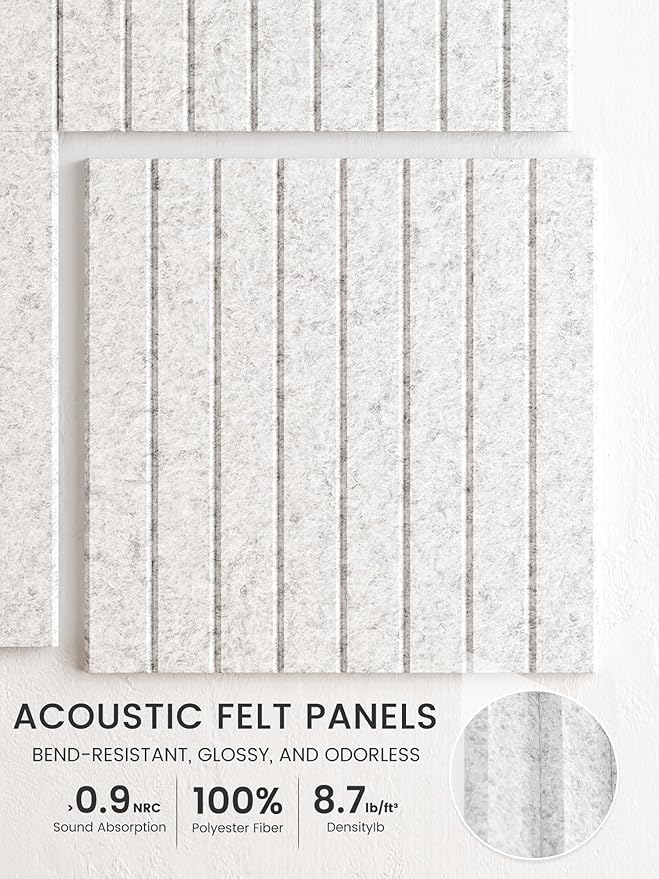 Bumusty Large Cork Board Alternative-48 x 36" Felt Bulletin Board Tiles, with 30 Pushpins, 70 Adhesive Tabs, Fine-Stripe 12-Pack, Cork Boards for Office Push Pin Board Felt Board-Light Gray