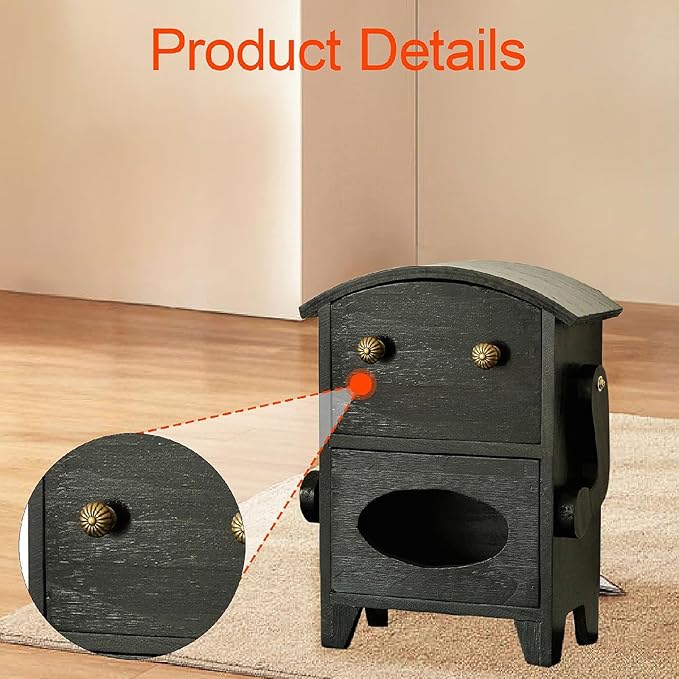 Yajuyi Mini Storage Cabinet Jewelry Box Multipurpose Decorative Robot Shaped Wooden Desktop Organizer for Countertop Makeup Desk, Black