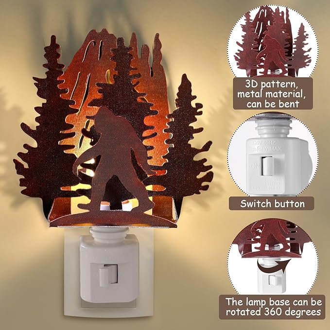 Tuanse Bigfoot Plug in Night Light Wilderness Farmhouse Sasquatch Metal LED Night Light Decorative Vintage Novelty Bigfoot Lamp Decor for Holiday Bedroom Living Room Bathroom Christmas Gift