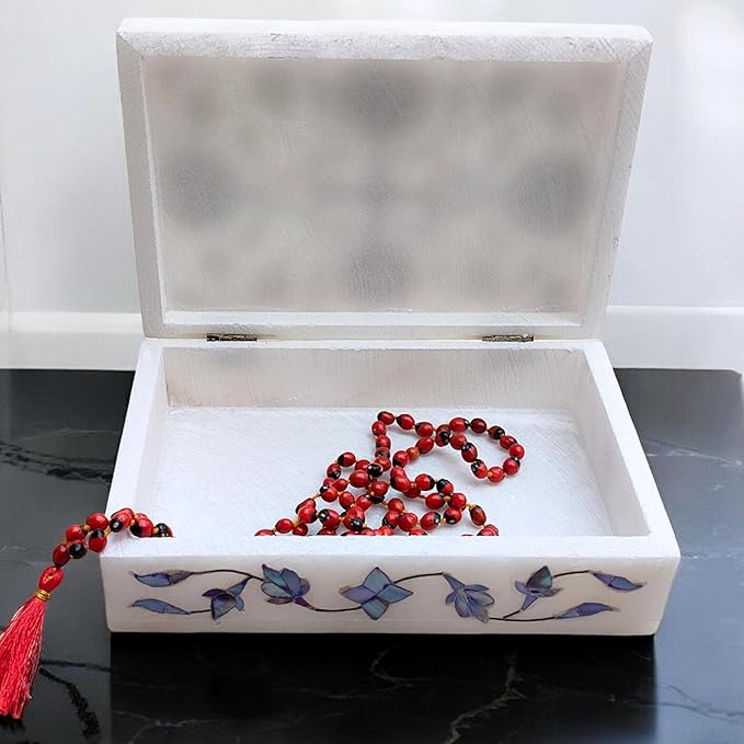 Marble Jewelry Box with Floral Mother of Pearl Inlay 6x4"inch – Handmade Marble Keepsake Organizer for Jewelry & Makeup, Decorative Trinket Box, Ideal Anniversary & Housewarming Gift for Women