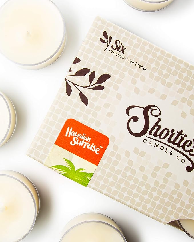 Shortie's Candle Company Hawaiian Sunrise Premium Tealight Candles - Highly Scented with Essential Oils - 6 Orange Tea Lights - Beautiful Candlelight - Made in the USA - Fresh & Clean Collection
