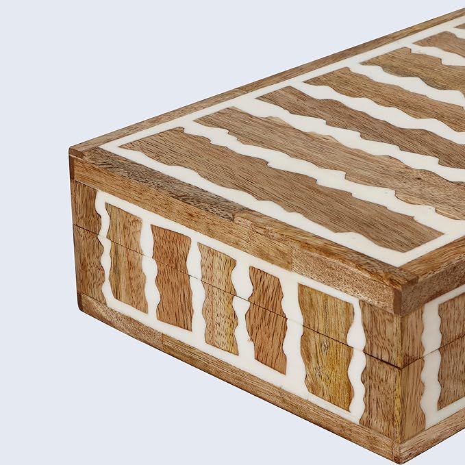 Handicrafts Home Decorative Storage Box with Lid Wooden Storage Organizer Box Multi Purpose Storage Box for Coffee Table Desk Shelf – Resin Inlay Kept Safari Collection - 10x6x2.5