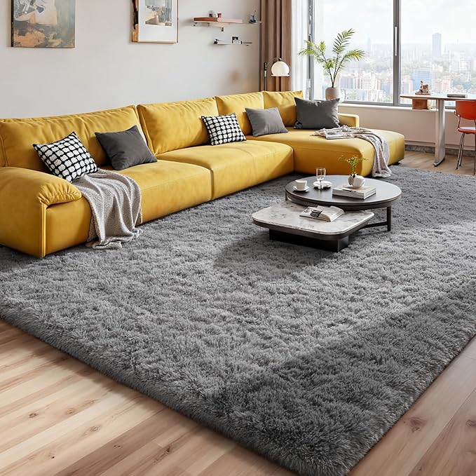 Modern Soft Fluffy Small Shaggy Rug for Bedroom Livingroom Dorm Kids Room Indoor Home Decorative, Non-Slip Plush Furry Fur Area Rugs Comfy Nursery Floor Carpet 7X10 Feet, Smoke Gray