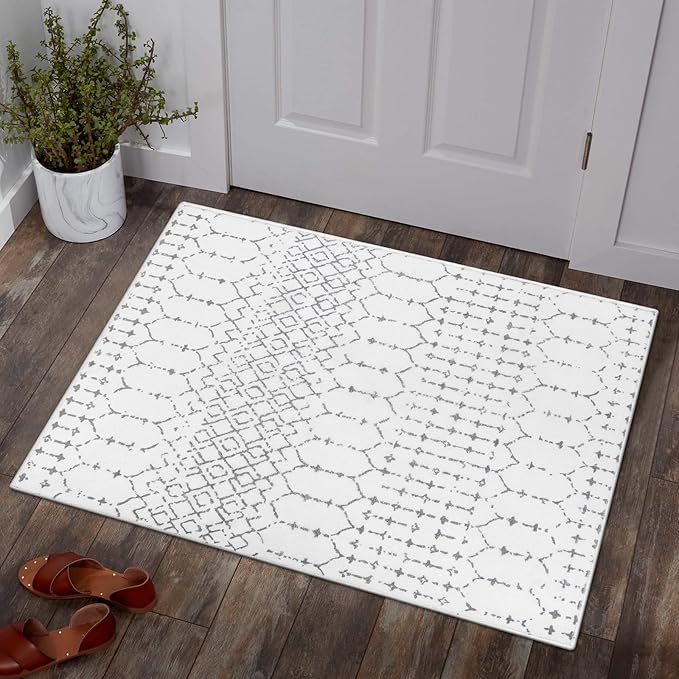 Lahome Moroccan Entryway Washable Rugs 2x3 Non-Slip Thin Kitchen Rug Throw Small Area Rugs for Bedroom Accent Print Bathroom Mat White Floor Indoor Doormat Carpet for Laundry Living Room Hana