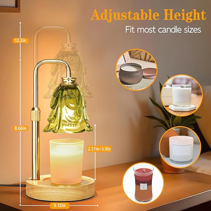 Candle Warmer Lamp with Timer Dimmer, Adjustable Height Green Tulip Candle Wax Warmer, Christmas Birthday Gift for Mom Women,House Warming Gifts for New Home Bedroom Decor,Flower Green