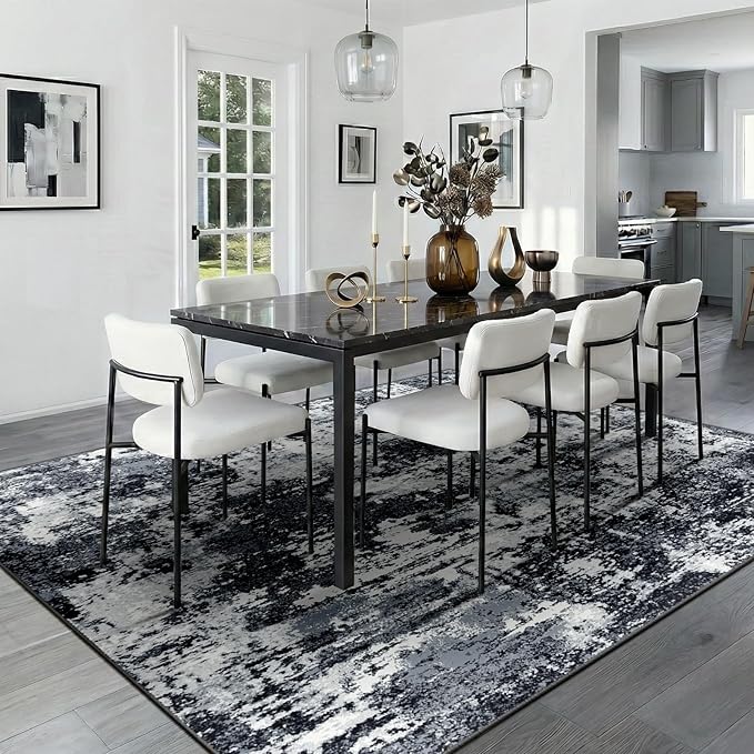 RELEANY Washable Area Rugs 6'x9' Non-Slip Modern Abstract Soft for Living Room Entryway Bedroom Nursery, Print Pattern, Black Navy Blue Gray