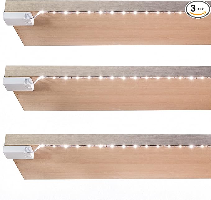 BestLuz Battery Powered LED Strip Lights, Wireless LED Strip Lights 40 inch x 3 Pack for Kitchen Under Cabinet Lighting, Shelves, Under Counter, Closet, Cordless Click Light, Neutral White 4000K