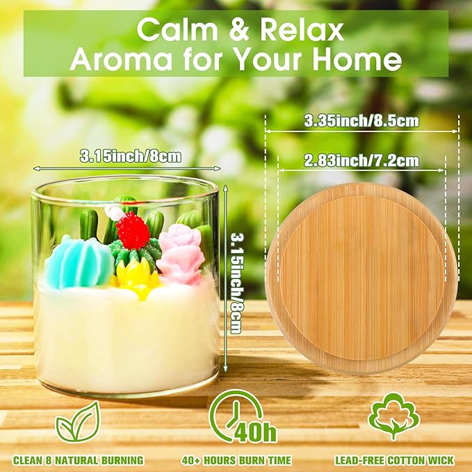 Tondiamo Succulent Cactus Candles Gift, 3.15 Inch Scented Decorative Terrarium Plant Candles Votive for House Warming Wedding Baby Shower Spa Home Decoration Christmas Gifts, Pastel