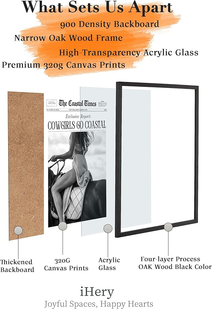 iHery Premium Natural Black OAK Wood 16x20in Cowgirls Go Coastal Trendy Framed Wall Art, Vintage Western Horseback Riding Times Canvas Wall Decor For Dorm Bedroom Living Room 1Pack