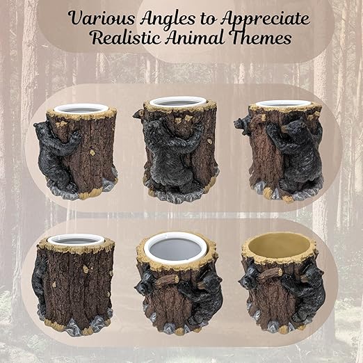 BestGiftEver Small Decorative Vanity Top Wastebasket with Bear Climbing Tree Design | Small Trash Bin for Stylish Touches in Home, Office, or Bathroom - Ideal for Forest and Wildlife Nature Lovers