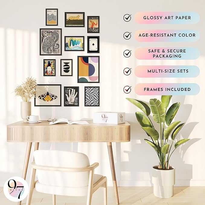 97 Decor Vintage Eclectic Wall Art Collage - Abstract Modern Art Prints For Wall Decor, Cool Funky Pictures Maximalist Paintings Retro Bauhaus Posters Set For Dorm Bedroom Home Decorations (Unframed)