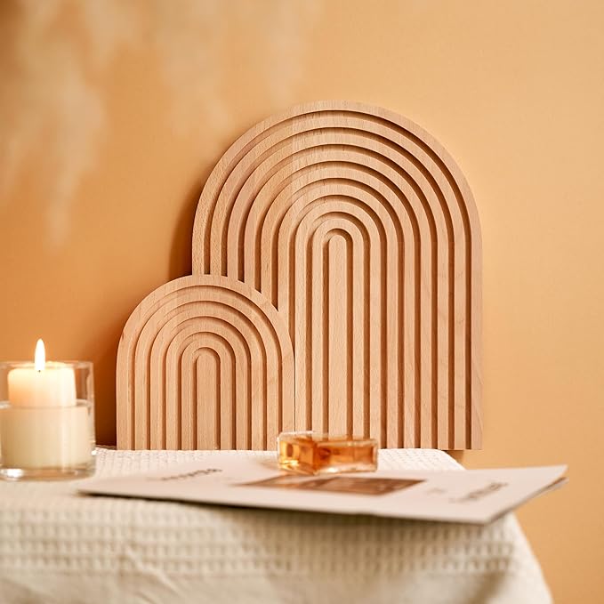 Wood Rainbow Arch - Modern Boho Room Decor for Wall Shelf, Fireplace Mantel, Counter, Table - Aesthetic Home Decoration for Living Room, Kitchen, Bedroom, Office, Nursery, Set of 2
