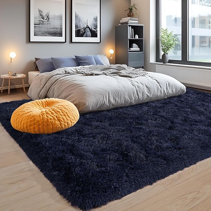 Area Rugs for Living Room 6x9, Ultra Soft Fluffy Rug for Bedroom, Modern Shaggy Carpets Fuzzy Rug for Girls Boys Room Home Indoor Nursery Teens Dorm Decor, Upgrade Non-Slip Durable, Dark Blue