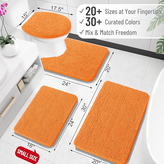OLANLY Large Bathroom Rugs 70x46, Extra Soft Absorbent Chenille Bath Rugs, Rubber Backing Quick Dry, Machine Washable Bath Mats for Bathroom Floor, Tub and Shower, Home Decor Accessories, Orange