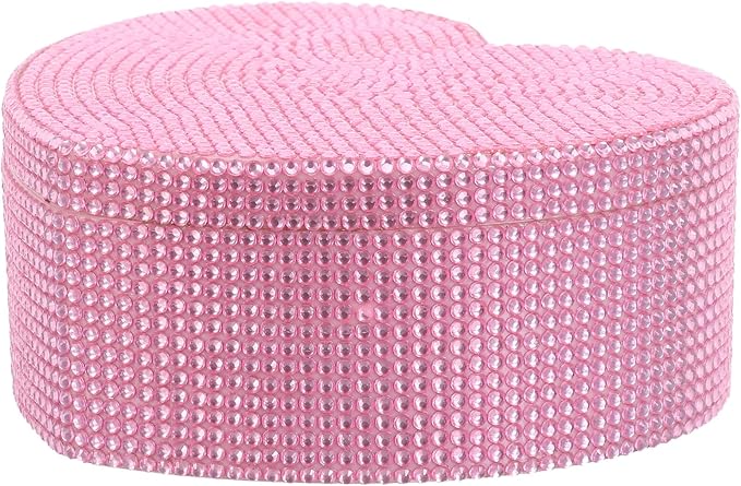 Abaodam Pink Heart-shaped Jewelry Box with Mirror, Double Layer Plastic Organizer for Earrings Necklaces Bracelets, Cosmetic Storage Case for Women and Hair Accessories