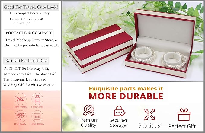 atorakushon Satin Bracelet Box Velvet Jewelry Bangle Box Storage Case Organizer Holder Display For Girl Women Proposal Wedding Valentine's Red Pack 1