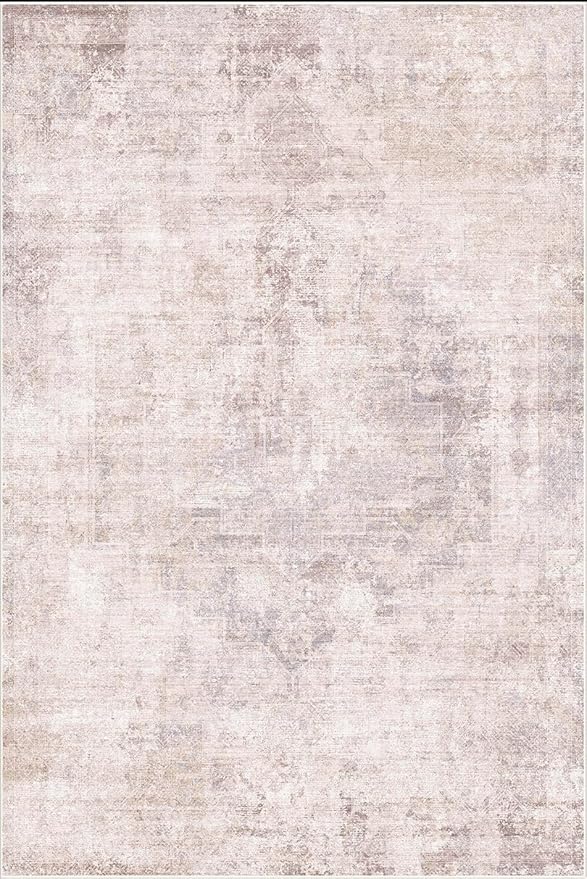 Hazo Haus Modern Pink and Grey Rugs for Bedroom Girls - Abstract 6x9 Area Rug for Living Room, Dining Room Under Table, Thin & Soft Washable, Print Distressed Medallion Pattern