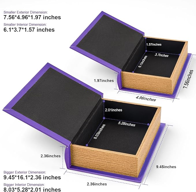 Decorative Books Storage Box Leather & Wood Decor Aesthetic Home Decor for Coffee Tables Bedside Tables Bookshelves Secret Storage for Jewelry,Keys Data cables,photos,souvenirs,set of 2