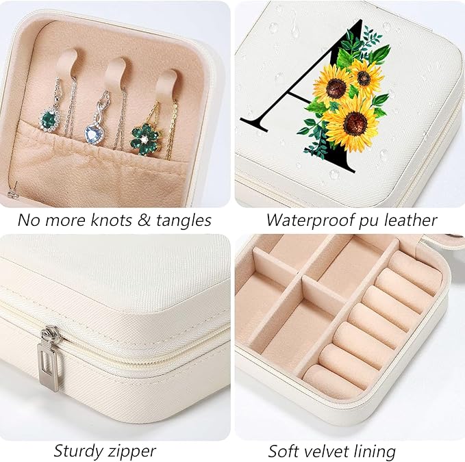 Sunflower Jewelry Case,Sunflower Gifts for Women,Initial H Travel Jewelry Box,Valentine's Day Gift Easter Personalized Gifts for Teen,Mom,Wife,Bridesmaids,21st Birthday Gift for Her