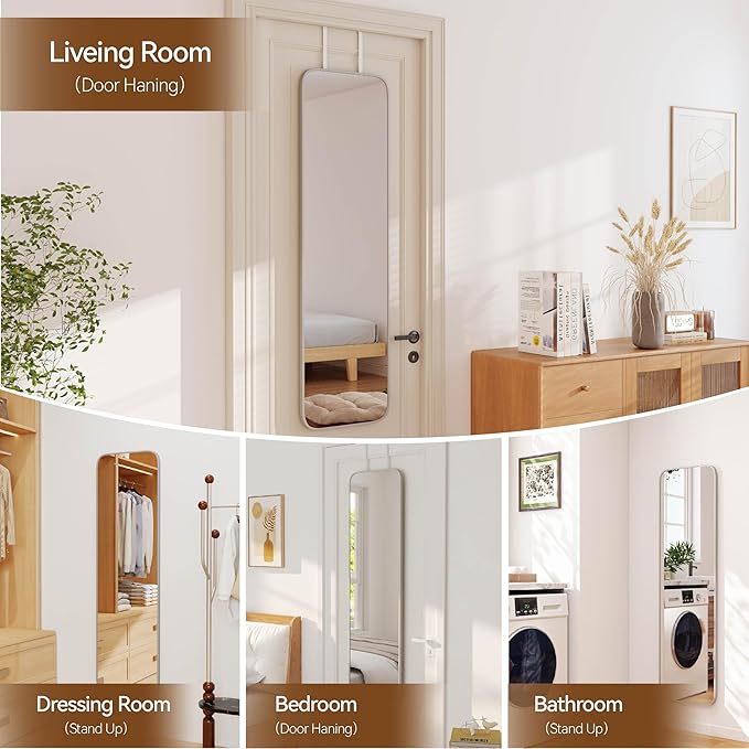 NARCISSUS 47x14 Mirror Door Hanging Full Length,Over Door or Wall Mounted Aluminum Alloy Frame Tempered Glass Rectangle Full Body Mirrors for Bedroom Dressing Living Room Bathroom 47 inch Silver