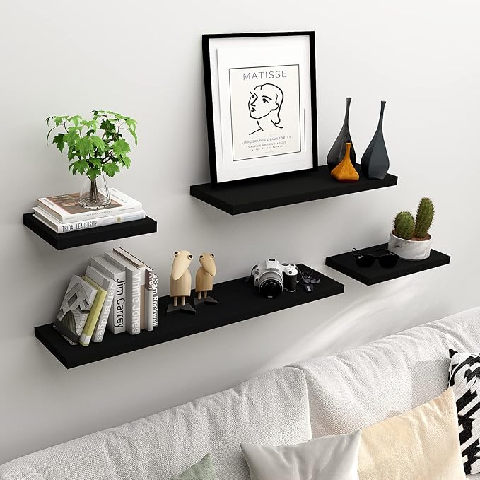 WELLAND Simons Floating Wall Shelf Ledge Shelves, 36-Inch, Black