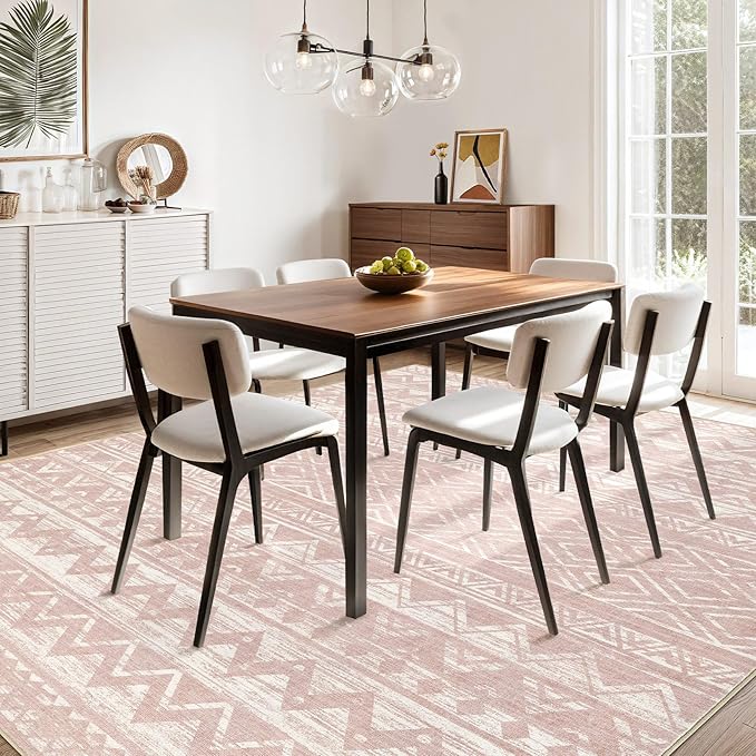 cotiled 9x12 Area Rug Living Room: Washable Boho Rugs with Non Slip Backing Large Soft Indoor Stain Resistant Carpet for Bedroom Farmhouse Dining Room Lightweight Home Decor Lotus Pink