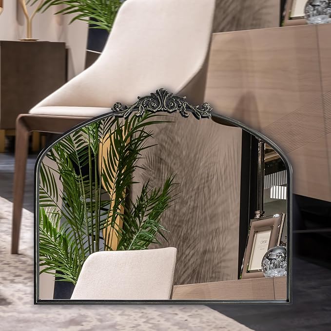 HQiJun Black Vintage Wall Mirror Window Decorative Traditional Mirrors Antique Arched Farmhouse for Living Room Bedroom Entryway Bathroom Vanity (29 * 36 * 1.2,Black)