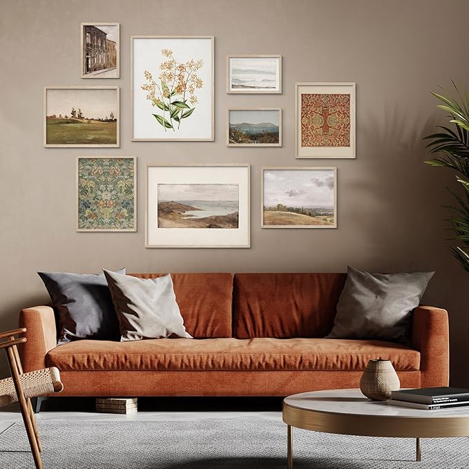 Habseligkeit Retro Prints for Wall Decor, Vintage Wall Art Prints, Country Wall Decor Aesthetic Landscape Home Decor Bedroom Living Room Unframed, Set of 9