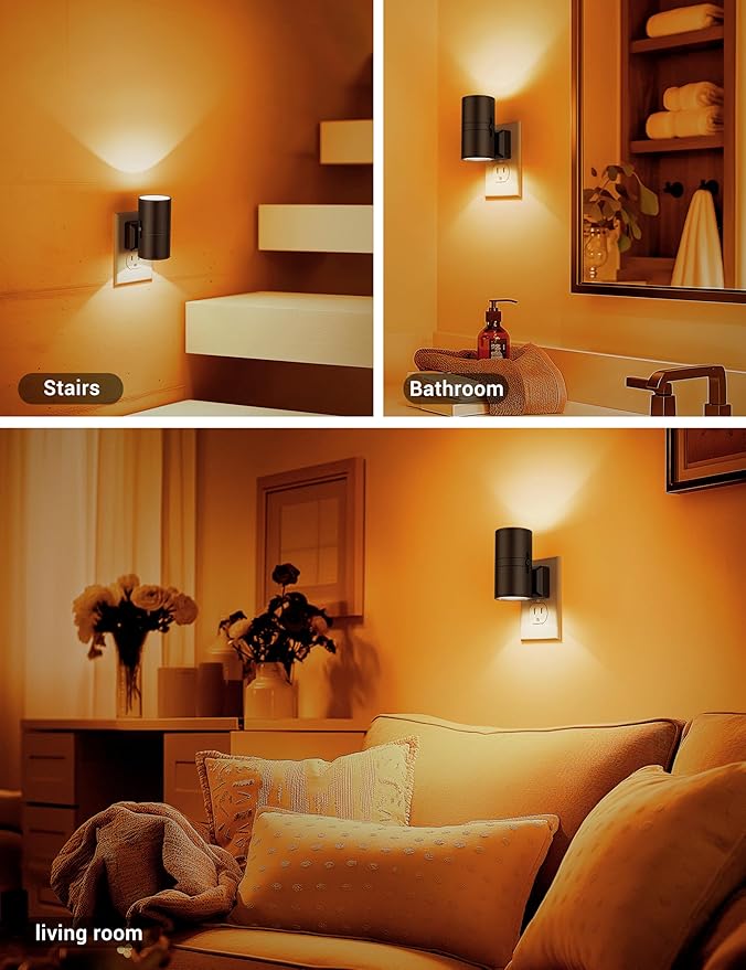 Amber Night Lights Plug into Wall, Dimmable Night Light Plug in, Modern Night Lights Auto On/Off, Amber Night Light 2000K, 0-100LM Adjustable Brightness Nightlight for Hallway Bedroom, 2 Pack