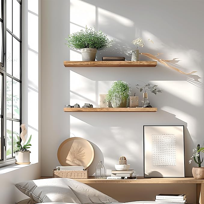 GXYAWPJ 24 Inch Floating Shelves for Wall Rustic Light Wood Wall Shelves for Bedroom Set of 4