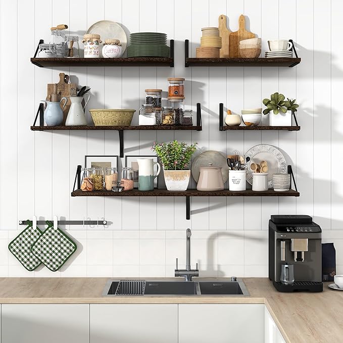 Marsmiles Floating Shelves for Wall, 12 Inch Deep Wood Wall Mounted Shelves Set of 2, 16W x 12D Rustic Wide Floating Shelves for Bedroom Kitchen Living Room, Rustic Brown