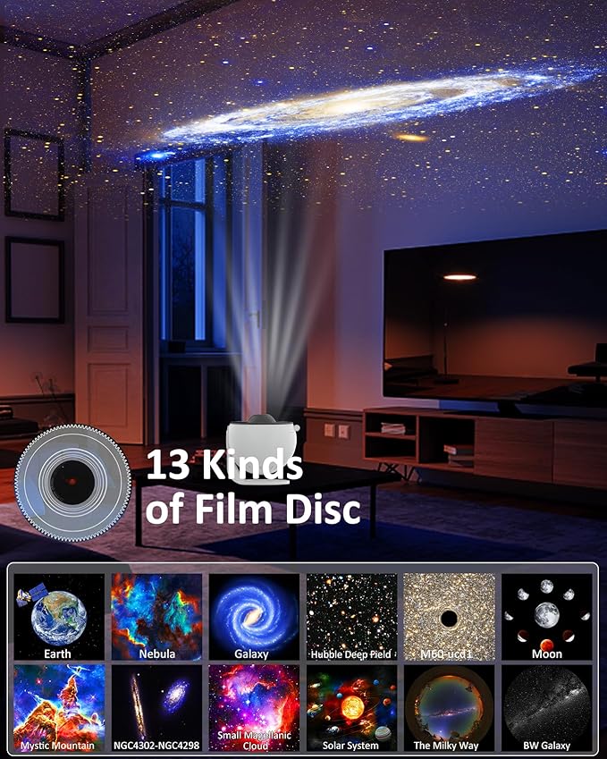 Planetarium Projector for Bedroom,13 in 1 Star Projector Galaxy Light,Ceiling Night Light Milky Way Mood Lighting with 360° Rotating with Timer,LED Space Galaxy Lamp Bedroom Room Decor for Adults Kids