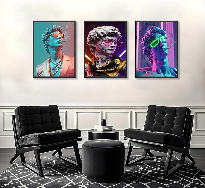 FJKLRP 3pcs Cyberpunk David Wall Art Neon Graffiti Canvas Prints poster Modern Pop Art Canvas Wall Decor for Living Room Gaming Room Bedroom Decoration Unframed