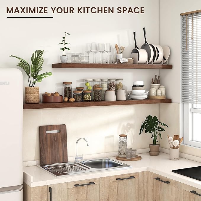 Venusmiles Floating Shelves for Wall, Engineered Wood Wall Shelves with Invisible Brackets for Living Room Bedroom Bathroom Office Kitchen Decor and Storage (Walnut, 55" W x 9" D x 1.5" H) Set of 1
