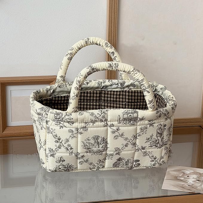 2Pcs Mini Fabric Storage Baskets – Decorative Small Floral Organizer Boxes with Soft Handles, Holds Cosmetics, Jewelry, Socks