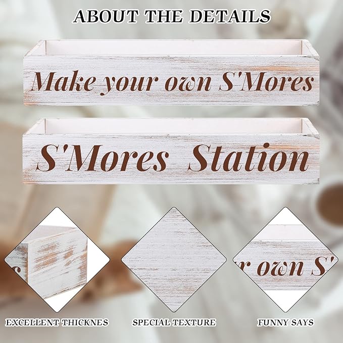 Yookeer S'mores Station Box Farmhouse S'mores Bar Holder Farmhouse Kitchen Smores Box Wood White Rustic Decor Roasting Smores Container Organizer for Chirstmas Camping Outdoor BBQ Housewarming