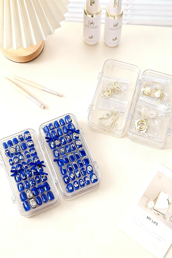 Transparent Tri-Fold Storage Box, Acrylic Jewelry and Nail Organizer with Multiple Compartments, Portable Design