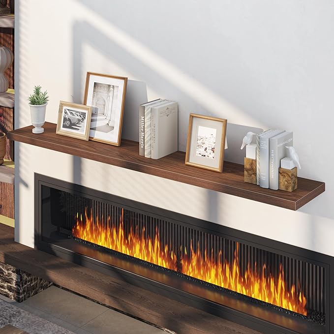 Fun Memories 72 Inch Floating Shelves, 12 Inch Deep Wall Shelf for Fireplace Mantel, Walnut Deep Storage Shelves for Home & Office, Long Floating Shelf with Invisible Bracket, Set of 2