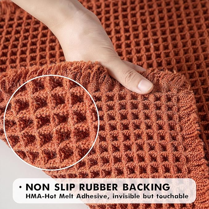 MIULEE Orange Set of 2 Waffle Bathroom Rugs, Boho Bath Rugs Non Slip Washable, Super Absorbent Bath Mats, Ultra Soft Rubber Backed Shower Mats for Bathroom Floor, Tub and Shower, 17x24 Inch