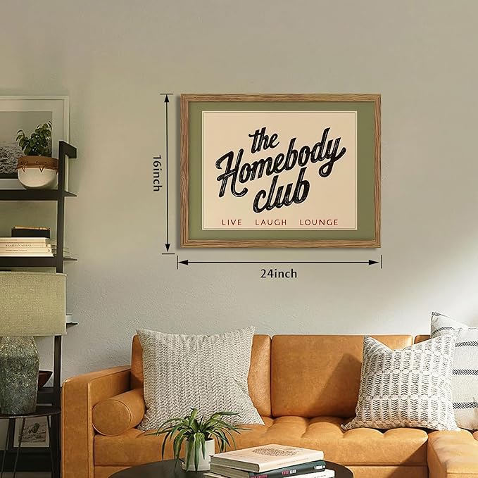 Vintage The Homebody Club Wall Art, Minimalist Live Sign Canvas Wall Decor Painting, Trendy Quote Artwork Poster Print Picture for Living Room Bedroom Homebody Gifts 16x24 Inch Framed