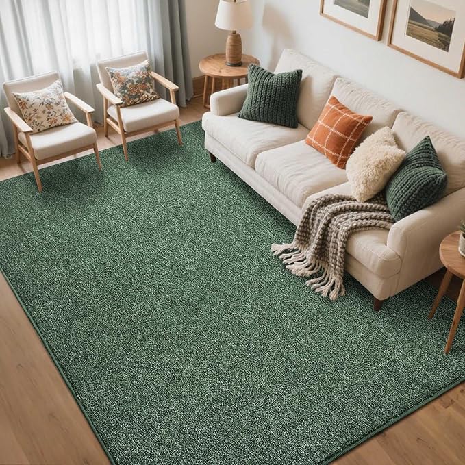 FinRèc 5x7 Washable Area Rugs for Bedroom Living Room, Low Pile Thin Rug Solid Color, Non-Slip Carpet Indoor for Home Decor (Green/White)